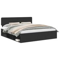 Bedframe met hoofdeinde Zwart 200 x 200 cm Massief grenenhout - thumbnail