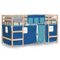 Kinderhoogslaper met gordijnen 80x200 cm grenenhout blauw - thumbnail