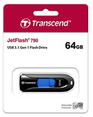 Transcend JetFlash® 790 USB-stick 64 GB Zwart, Blauw TS64GJF790K USB-A 3.1 Gen 1 Transcend JetFlash® 790 USB-stick 64 GB Zwart, Blauw TS64GJF790K USB-A 3.1 Gen 1
