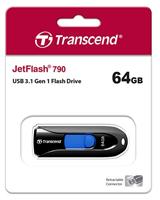 Transcend JetFlash® 790 USB-stick 64 GB Zwart, Blauw TS64GJF790K USB-A 3.1 Gen 1 - thumbnail