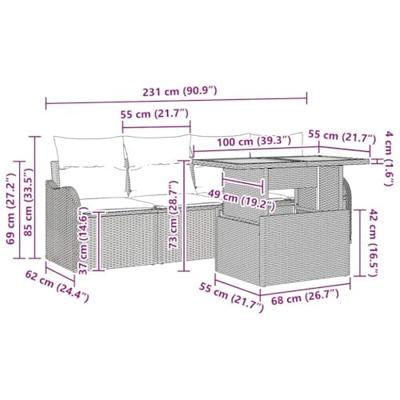 Tuinbankenset met opslag 5 pcs Zwart poly rattan