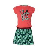 Quapi Girls jurk Wiese met printopdruk en ruches fuchsia/mintgroen/donkerblauw - thumbnail