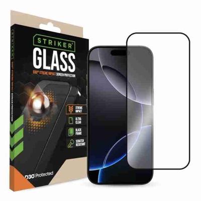Striker D3O Xtreme Impact Glass Screen Protector - Black Frame - Apple iPhone 14 Pro/15/16