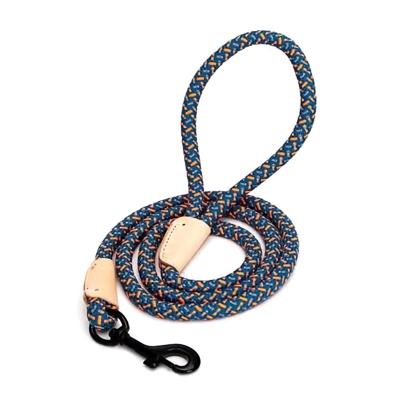 Nobleza Hondenriem rond - Oranje / blauw polyester met leer - Lengte 130 cm