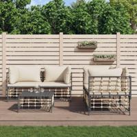 5-delige Loungeset met kussens poly rattan antracietkleurig - thumbnail