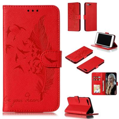 iPhone 7 Plus & 8 Plus horizontaal Litchi structuur 3D veren patroon PU leren Flip Hoesje met houder, foto frame en opbergruimte voor pinpassen & geld