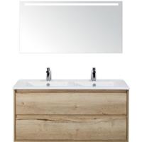 Porto Badmeubelset 120 cm - 2 Laden Natuur Eiken - Keramische Wastafel Wit Slim met Sence Spiegel - thumbnail