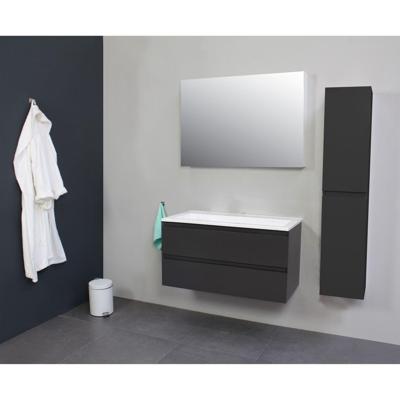Badkamermeubel BWS Pepper Acryl Wastafel Incl Spiegel Zonder Kraangat 100x55x46 cm Antraciet