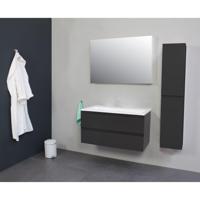 Badkamermeubel BWS Pepper Acryl Wastafel Incl Spiegel Zonder Kraangat 100x55x46 cm Antraciet - thumbnail
