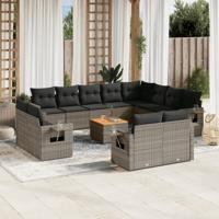 13-delige Loungeset met kussens poly rattan grijs - thumbnail