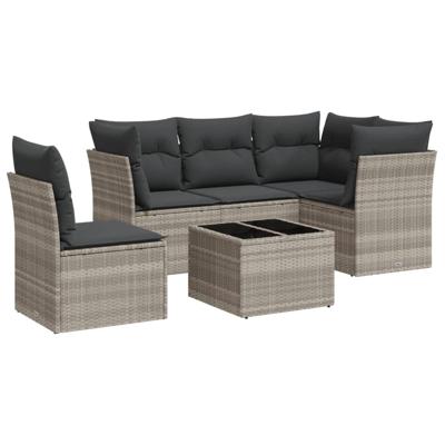 5-delige Loungeset met kussens poly rattan lichtgrijs