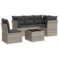 5-delige Loungeset met kussens poly rattan lichtgrijs - thumbnail
