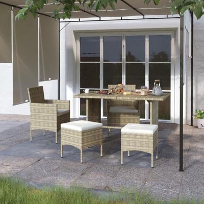4-delige Tuinstoelen- en voetenbankenset poly rattan beige 4-delige Tuinstoelen- en voetenbankenset poly rattan beige