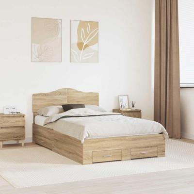 Bedframe met hoofdeinde Sonoma Eiken 135 x 190 cm Bewerkt hout