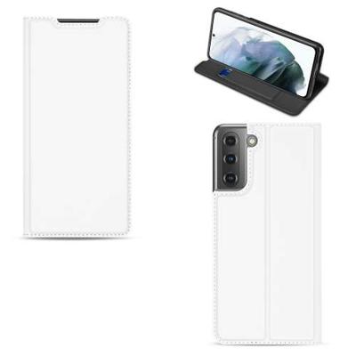 Samsung Galaxy S21 FE Stand Case Hoesje Wit met Pashouder