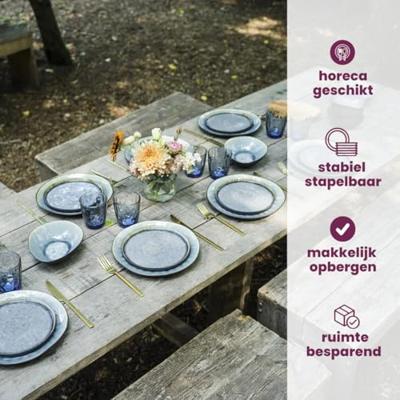 Cosy & Trendy Serviesset Organic Laguna Blue Grey 24-delig / 6 personen - 6 dinerborden, 6 bekers, 6 ontbijtborden en 6 diepe borden