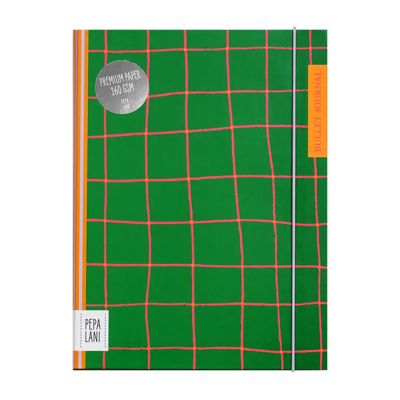 Pepa Lani Bullet Journal PRO Flower Green Checkers Pink Details Pepa Lani Bullet Journal PRO Flower Green Checkers Pink Details