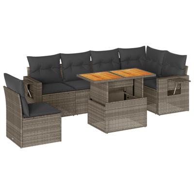 7-delige Loungeset met kussens poly rattan grijs