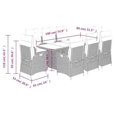 9-delige Tuinset met kussens poly rattan grijs - thumbnail