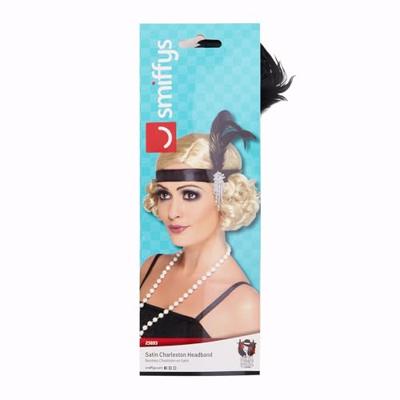 Charleston hoofdband zwart met veer en juwelen detail