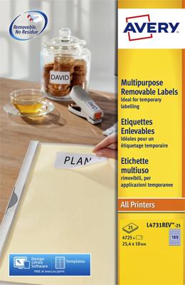 Etiket avery l4731rev-25 25.4x10mm wit 4725st | 5 stuks