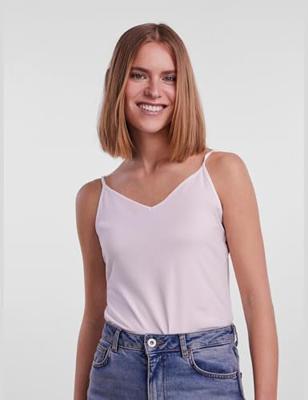 Dames hemd - spaghetti bandjes - Irene - Katoenen onderhemd met smalle bandjes - Wit - Zwart