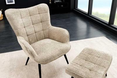 Moderne fauteuil SCANDINAVIA champagne grijs Boucle met armleuningen - 44022