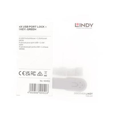 LINDY USB-A-poortslot USB-Lock + Key Set van 4 stuks Groen Incl. 1 sleutel 40451