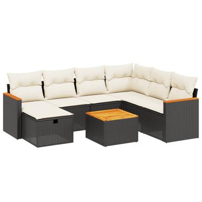 7-delige Loungeset met kussens poly rattan zwart