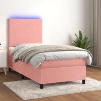 Boxspring met matras en LED fluweel roze 90x200 cm - thumbnail