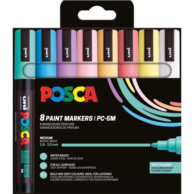 Uni POSCA paintmarker PC-5M, 1,8 - 2,5 mm, etui van 8 stuks in zachte kleuren Uni POSCA paintmarker PC-5M, 1,8 - 2,5 mm, etui van 8 stuks in zachte kleuren