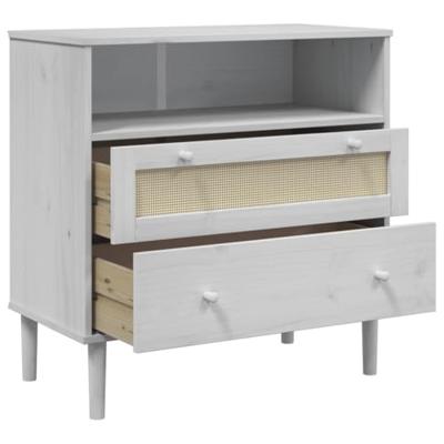 Dressoir SENJA rattan-look 80x40x80 cm massief grenenhout wit