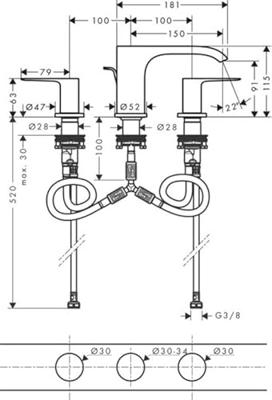 Hansgrohe Wastafelmengkraan Vivenis 3-gats 90 Met Trekwaste Mat Zwart - thumbnail