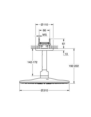 Regendoucheset Grohe Rainshower SmartActive 31 cm met Plafondarm Supersteel - thumbnail