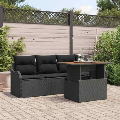 Tuinbankenset met opslag 5 pcs Zwart poly rattan
