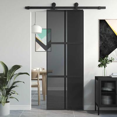 VidaXL Schuifdeur 76x205 cm gehard glas en aluminium zwart VidaXL Schuifdeur 76x205 cm gehard glas en aluminium zwart