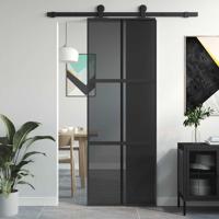 VidaXL Schuifdeur 76x205 cm gehard glas en aluminium zwart - thumbnail