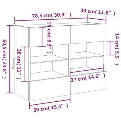 Tv-wandmeubel met LED-verlichting 78,5x30x60,5 cm betongrijs
