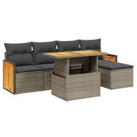 6-delige Loungeset met kussens poly rattan grijs - thumbnail