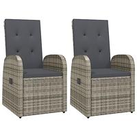 Tuinstoelen verstelbaar 2 st met kussens poly rattan grijs - thumbnail