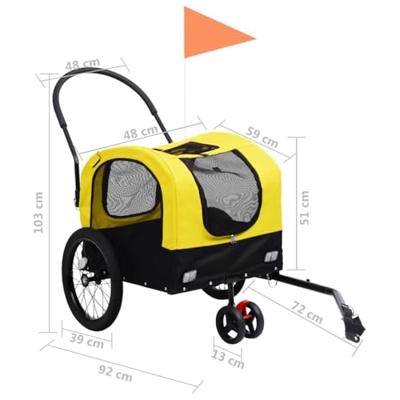 VidaXL Fietstrailer en hondenwagen 2-in-1 geel en zwart - thumbnail