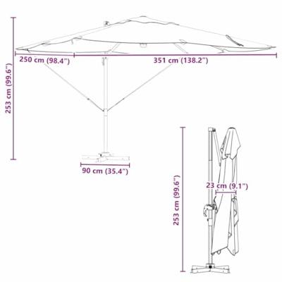VidaXL Parasol zwart 351 x 250 x 253 cm polyester en aluminium