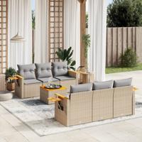 7-delige Loungeset met kussens poly rattan beige - thumbnail