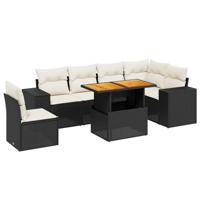 7-delige Loungeset met kussens poly rattan zwart - thumbnail
