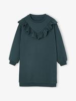 Jurk van sweaterstof met ruches voor meisjes smaragdgroen - thumbnail