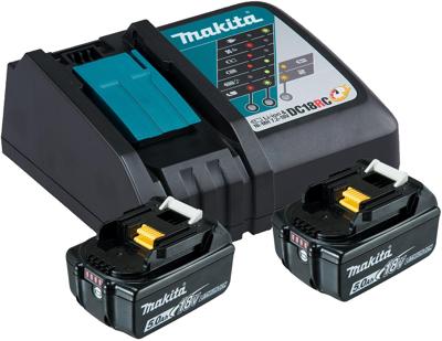Makita Accu Starterset 18V DC18RC 2x BL1850B - DC18RCPT Makita Accu Starterset 18V DC18RC 2x BL1850B - DC18RCPT