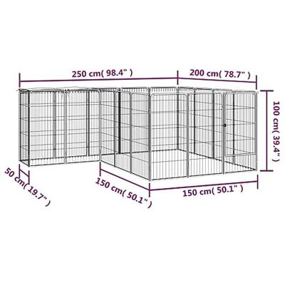 Hondenkennel 18 panelen 50 x 100 cm gepoedercoat staal zwart
