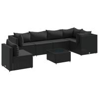 7-delige Loungeset met kussens poly rattan zwart - thumbnail
