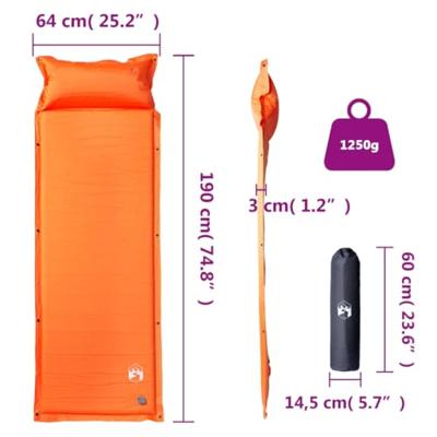 VidaXL Kampeermatras met kussen zelfopblazend 1-persoons oranje VidaXL Kampeermatras met kussen zelfopblazend 1-persoons oranje