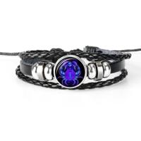 12 sterrenbeeld zwart gevlochten lederen glazen koepel Punk mannen Bracelet(Cancer) - thumbnail